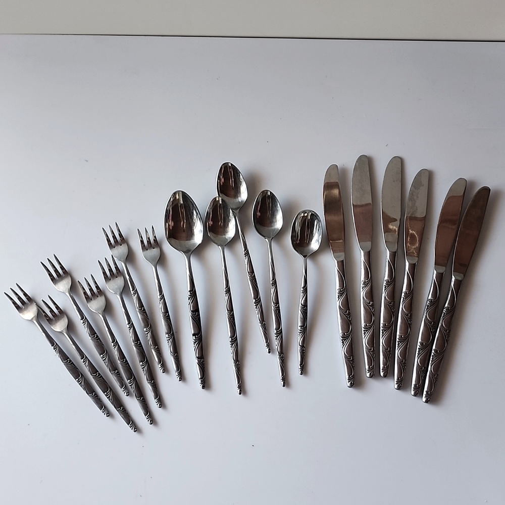17 Pieces Of Orleans Silver Stainless Japan. Elegant Silver Cutlery Set